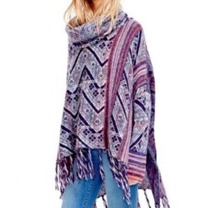 Free People Be The One fringe sweater southwest boho funnel neck oversized S